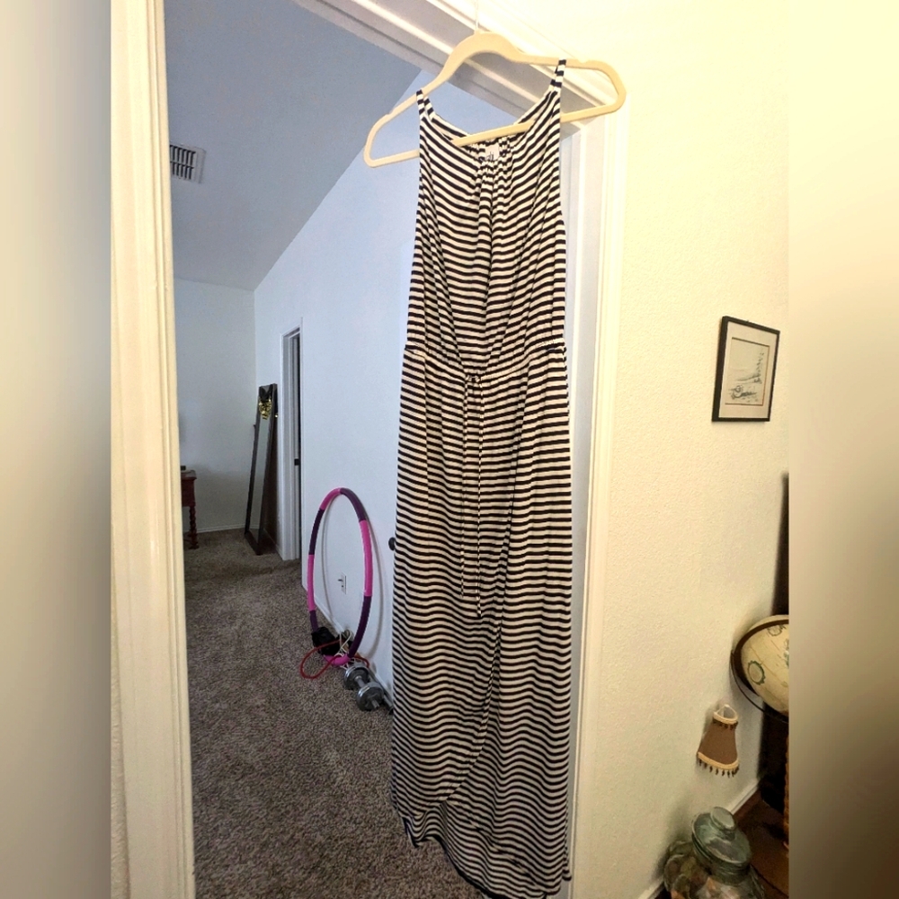 CAbi Maxi Sundress Blue and White Striped